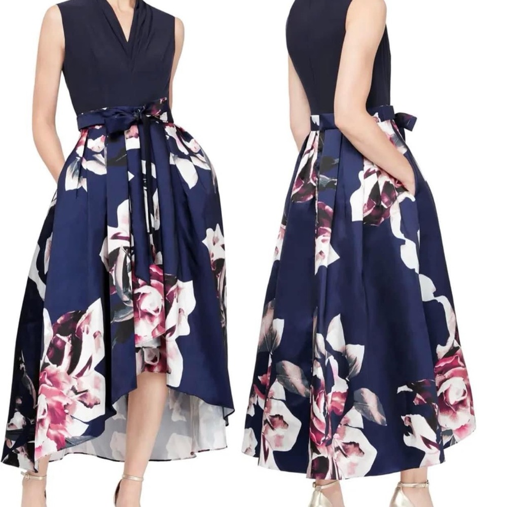 Floral Mikado High-Low Gown. Size 12P.